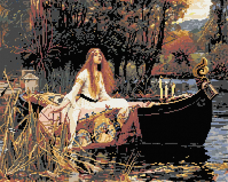 The Lady of Shalott by Waterhouse, 50x40 cm timanttimaalaus – lopullisen kuvion esikatselu
