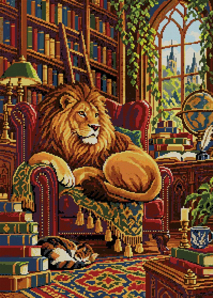 The Lions Golden Library, 50x70 cm timanttimaalaus – koko kuvion esikatselu ilman lähikuvaa