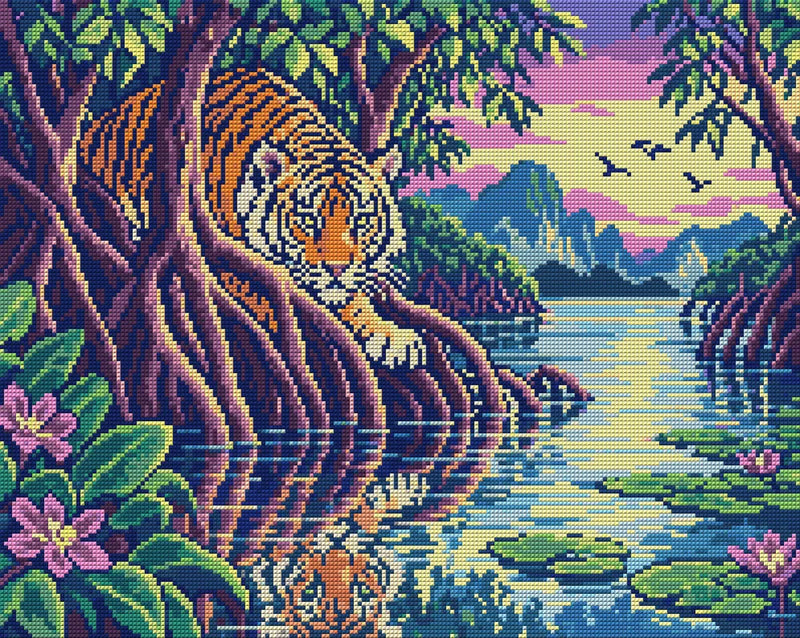 The Mangrove Striped Watcher, 50x40 cm timanttimaalaus – koko kuvion esikatselu ilman lähikuvaa