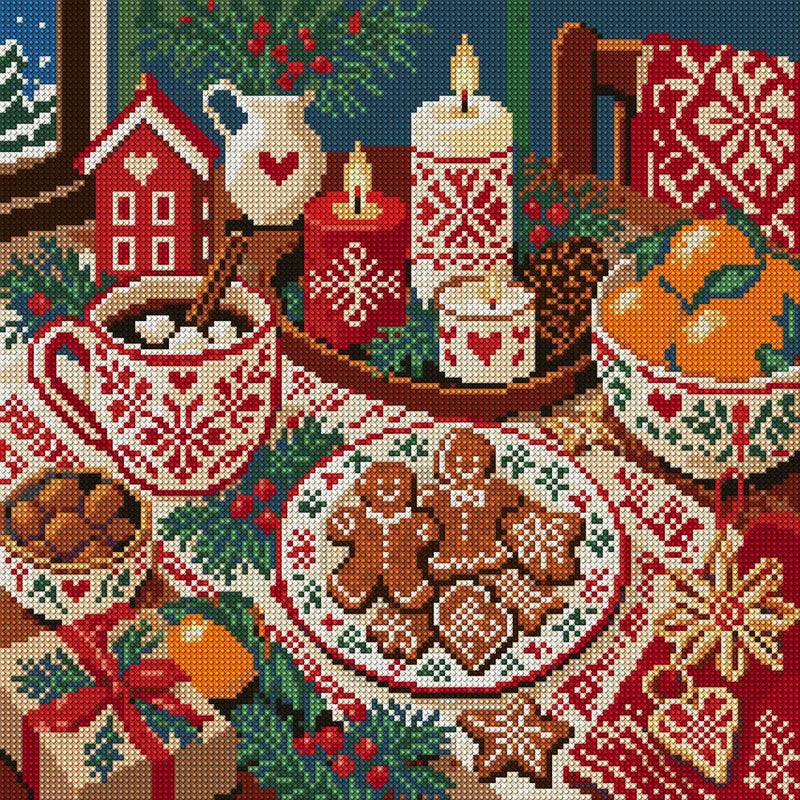 The Nordic Candle Supper, 40x40 cm timanttimaalaus – koko kuvion esikatselu ilman lähikuvaa