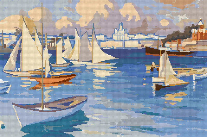 The Nyländska Jaktklubben Harbour in Helsinki by Edelfelt, 60x40 cm timanttimaalaus – lopullisen kuvion esikatselu