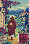 Thumbnail for The Ochre Pilgrim, 30x45 cm timanttimaalaus – lopullisen kuvion esikatselu ja lähikuva pyöreistä timanteista