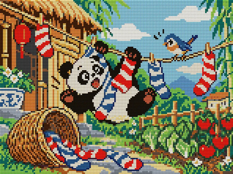 The Panda Laundry Incident, 40x30 cm timanttimaalaus – koko kuvion esikatselu ilman lähikuvaa