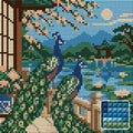 Thumbnail for The Peacock Lily Terrace, 20x20 cm timanttimaalaus – lopullisen kuvion esikatselu ja lähikuva neliönmuotoisista timanteista