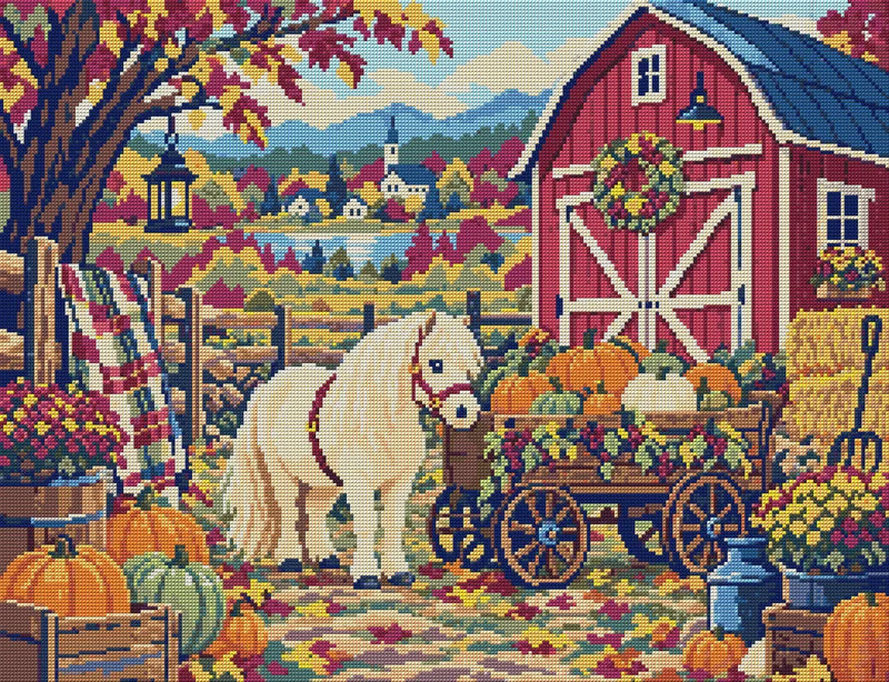 The Pony and the Pumpkin Cart, 65x50 cm timanttimaalaus – koko kuvion esikatselu ilman lähikuvaa