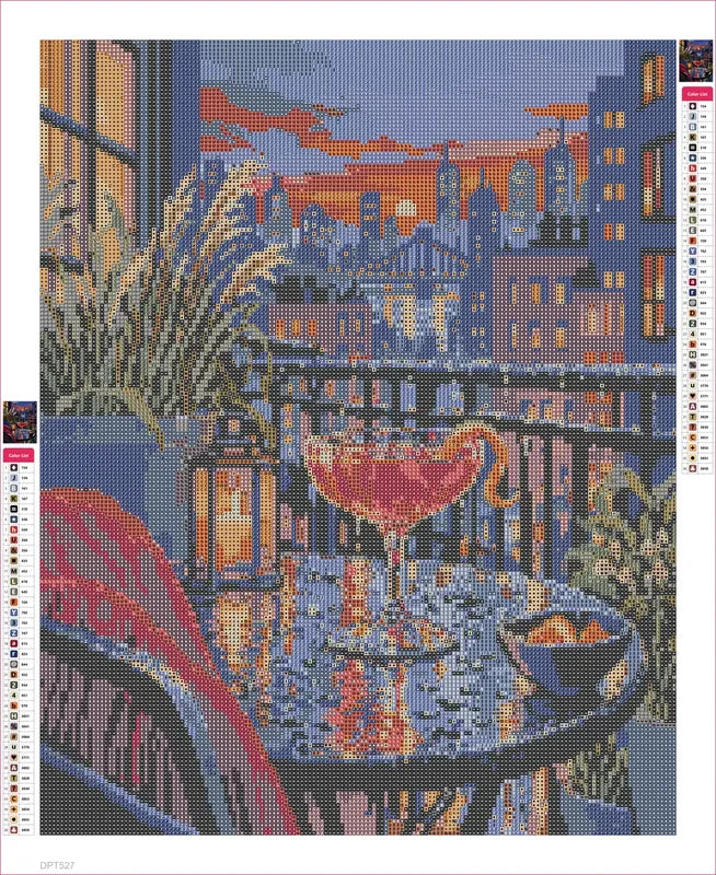 The Rainy Rooftop Negroni timanttimaalauksen liimapintainen canvas 40x50cm