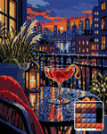 Thumbnail for The Rainy Rooftop Negroni, 40x50 cm timanttimaalaus – lopullisen kuvion esikatselu ja lähikuva neliönmuotoisista timanteista