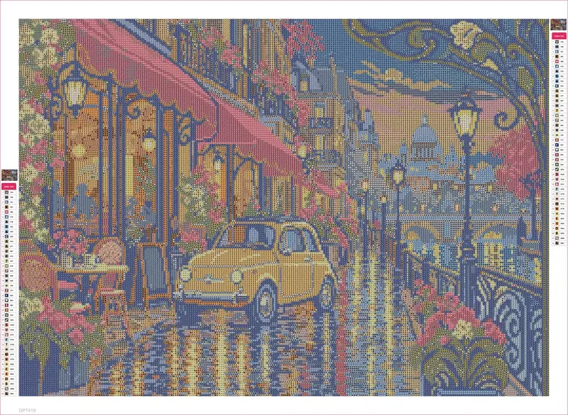 The Rainy Tram Street Car timanttimaalauksen liimapintainen canvas 70x50cm