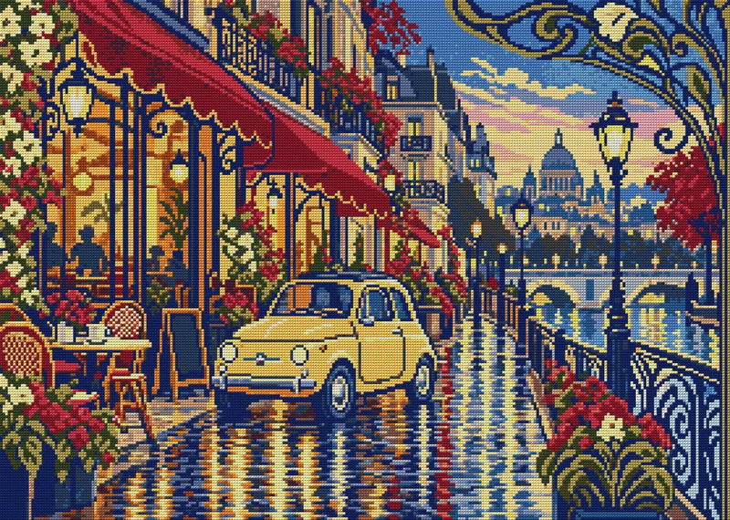 The Rainy Tram Street Car, 70x50 cm timanttimaalaus – koko kuvion esikatselu ilman lähikuvaa
