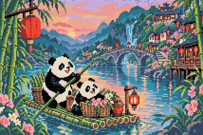 The Red Lantern Bamboo Ferry, 60x40 cm timanttimaalaus – lopullisen kuvion esikatselu