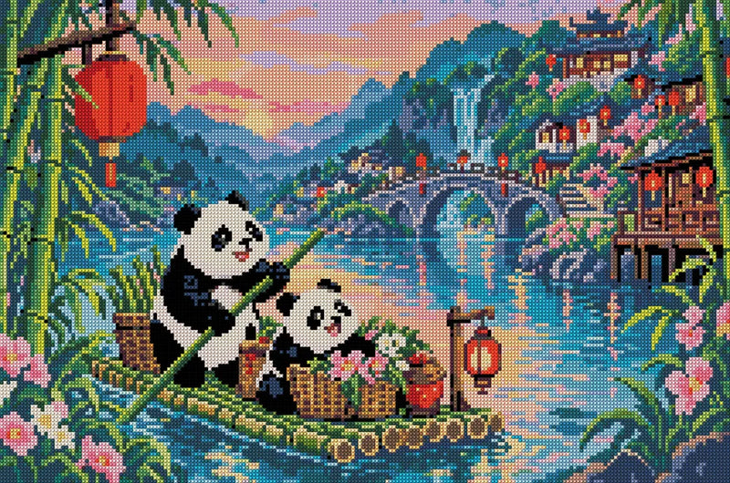 The Red Lantern Bamboo Ferry, 60x40 cm timanttimaalaus – koko kuvion esikatselu ilman lähikuvaa