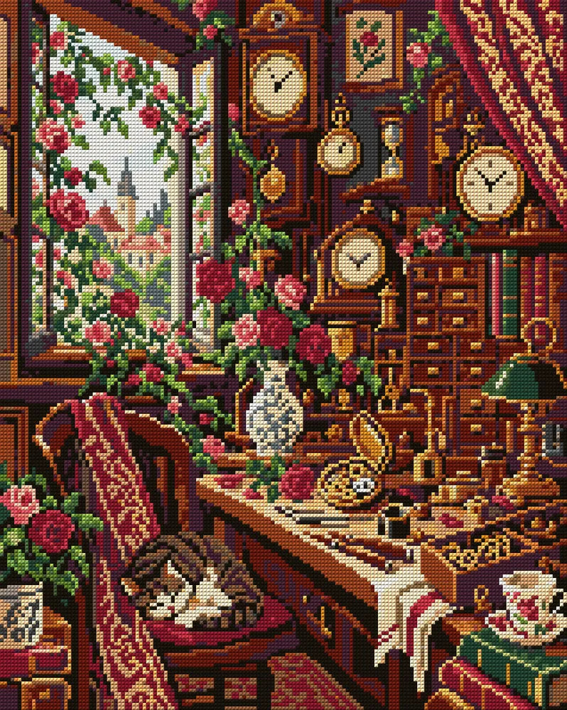 The Rose Clockmakers Room, 40x50 cm timanttimaalaus – koko kuvion esikatselu ilman lähikuvaa