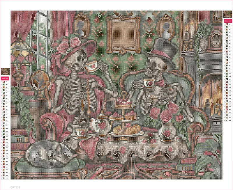 The Skeletons Tea Etiquette timanttimaalauksen liimapintainen canvas 50x40cm