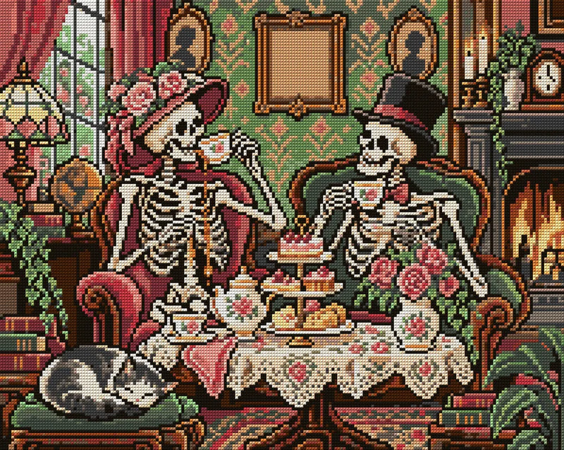 The Skeletons Tea Etiquette, 50x40 cm timanttimaalaus – koko kuvion esikatselu ilman lähikuvaa