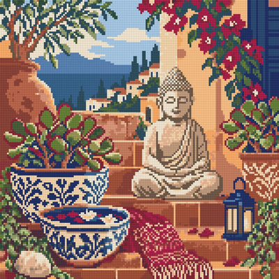 The Terracotta Meditation Steps, 40x40 cm timanttimaalaus – lopullisen kuvion esikatselu