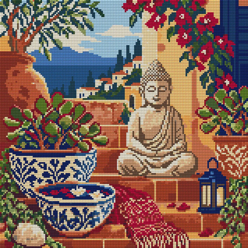 The Terracotta Meditation Steps, 40x40 cm timanttimaalaus – koko kuvion esikatselu ilman lähikuvaa