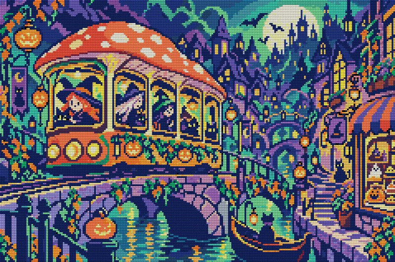 The Witches Mushroom Tram, 60x40 cm timanttimaalaus – koko kuvion esikatselu ilman lähikuvaa