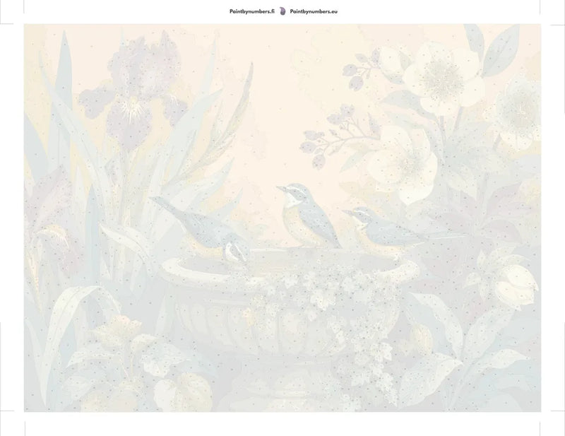 Numeroitu kangas - Three Birds at Birdbath 80x60cm