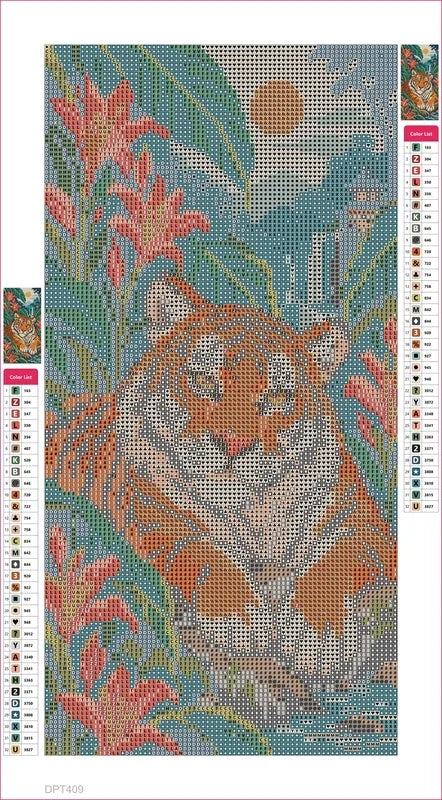 Tiger among the Ginger Lilies timanttimaalauksen liimapintainen canvas 20x40cm