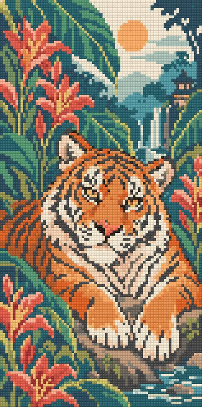 Tiger among the Ginger Lilies, 20x40 cm timanttimaalaus – lopullisen kuvion esikatselu