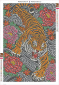 Thumbnail for Tiger and Peony Tattoo timanttimaalauksen liimapintainen canvas 40x60cm