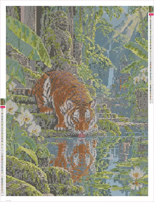Tiger at the Temple Pool timanttimaalauksen liimapintainen canvas 60x80cm