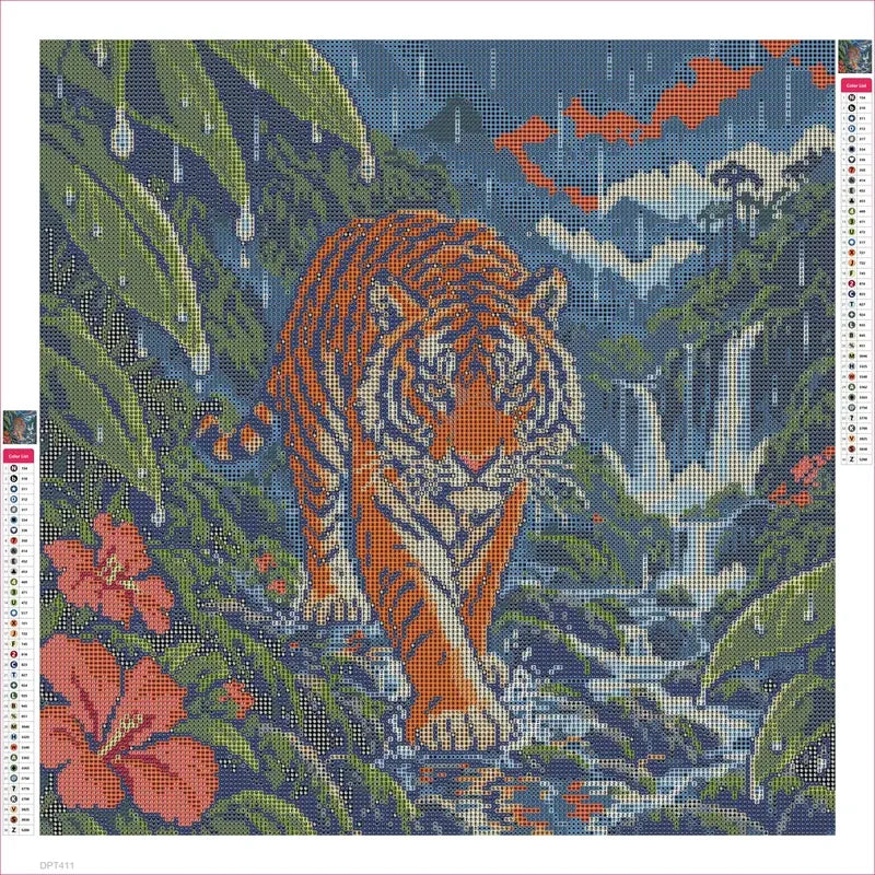 Tiger in the Monsoon Clearing timanttimaalauksen liimapintainen canvas 50x50cm