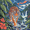 Thumbnail for Tiger in the Monsoon Clearing, 50x50 cm timanttimaalaus – lopullisen kuvion esikatselu