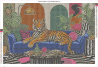 Thumbnail for Tiger on Sofa timanttimaalauksen liimapintainen canvas 75x50cm