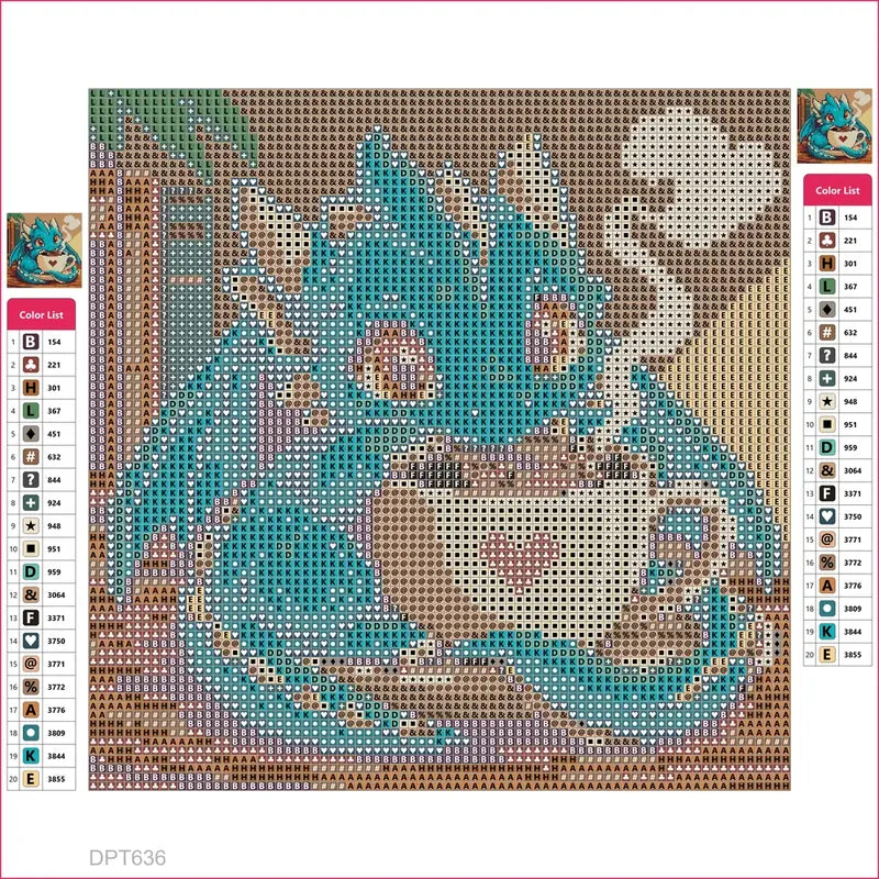 Tiny Dragon Guarding a Coffee Cup timanttimaalauksen liimapintainen canvas 20x20cm