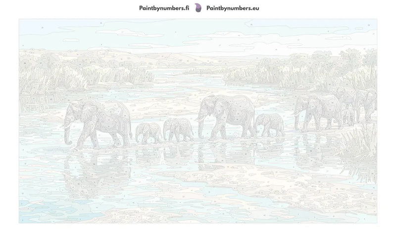 Numeroitu kangas - Elephants Crossing River 70x40cm