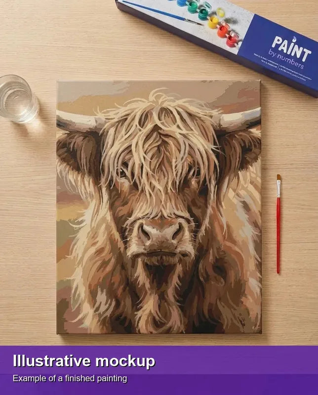 Valmiin numeromaalauksen havainnekuva - Highland Cow Portrait 40x50cm