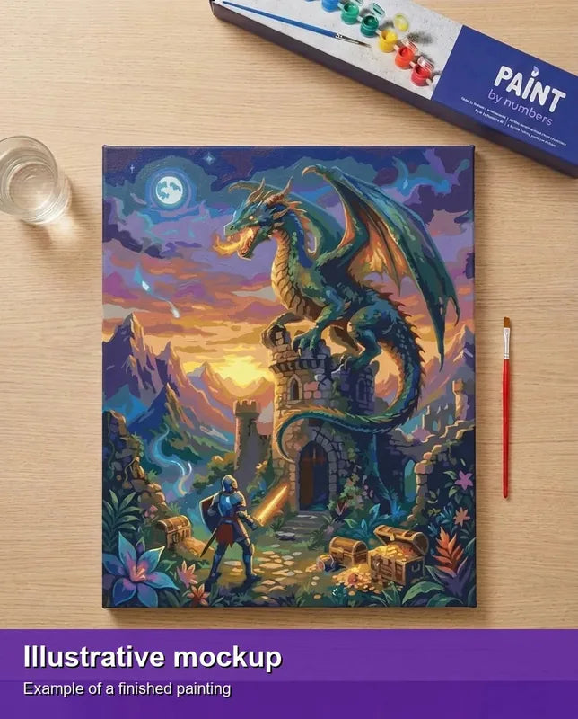 Valmiin numeromaalauksen havainnekuva - Dragon's Challenge 40x50cm