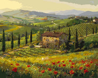 Thumbnail for Italian maaseudun numeromaalaus - talo viinitarhalla ja punaisia kukkia