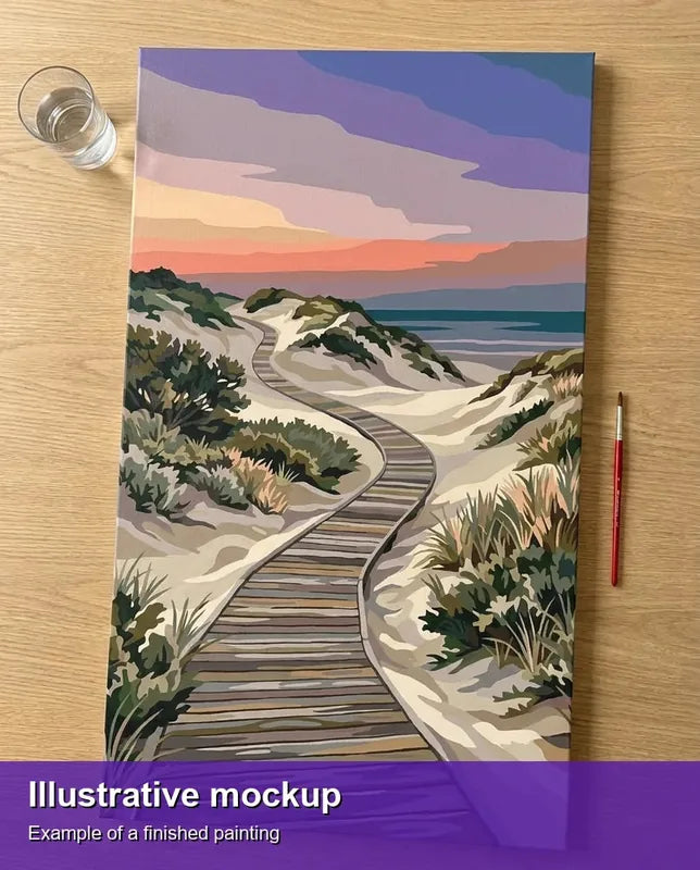 Valmiin numeromaalauksen havainnekuva - Wooden Path on Sand Dunes 40x70cm