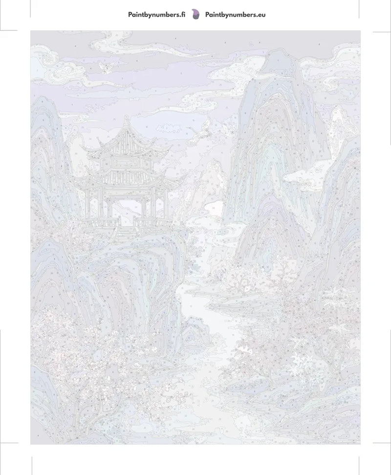Paint by numbers canvas - Pagoda and Cherry Blossoms