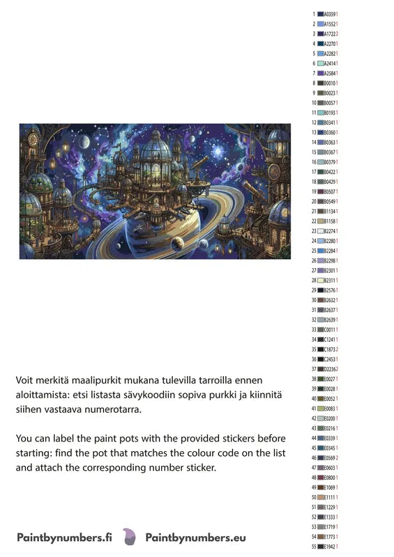 Värikartta ja maalausohjeet - Celestial Observatory numeromaalaus