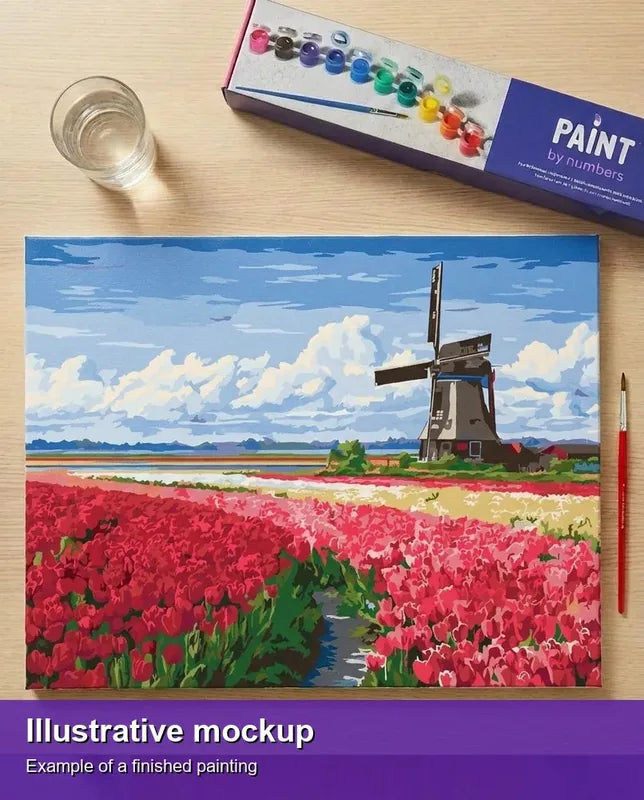 Valmiin numeromaalauksen havainnekuva - Dutch Tulip Fields – Paint By Numbers 50x40cm