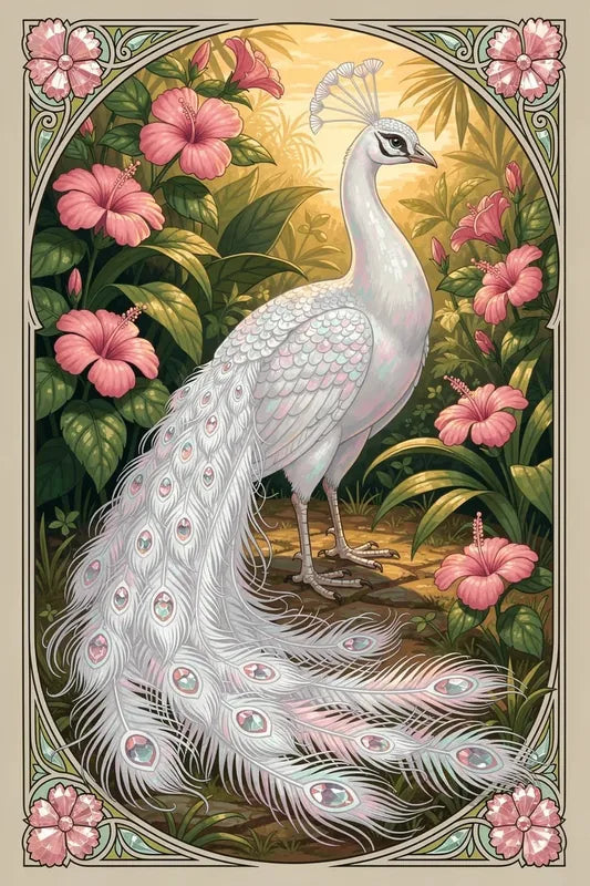 Timanttimaalaus White Peacock Frame