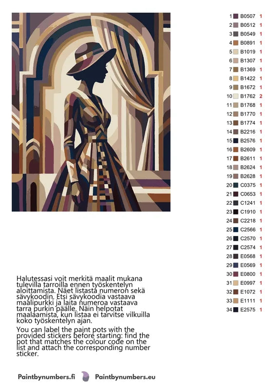 Värikartta ja ohjeet - Woman in Striped Dress 40x50cm