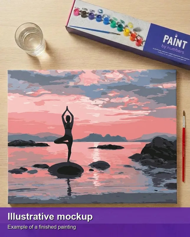 Valmiin numeromaalauksen havainnekuva - Yoga at Sunrise 50x40cm