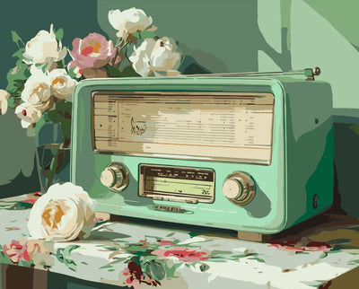 Vintage-radio ja kukkia