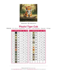 Thumbnail for Playful Tiger Cub timanttimaalauksen värikartta – 25 DMC-väriä