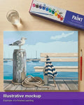 Thumbnail for Valmiin numeromaalauksen havainnekuva - Seagull on Pier 50x40cm