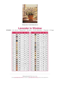 Thumbnail for Lavender in Window timanttimaalauksen värikartta – 36 DMC-väriä