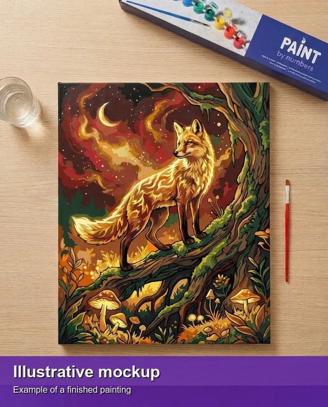 Valmiin numeromaalauksen havainnekuva - Mystical Fox Night 40x50cm