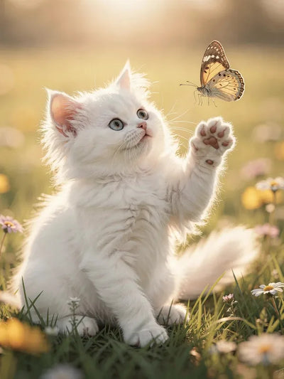Timanttimaalaus White Kitten and Butterfly