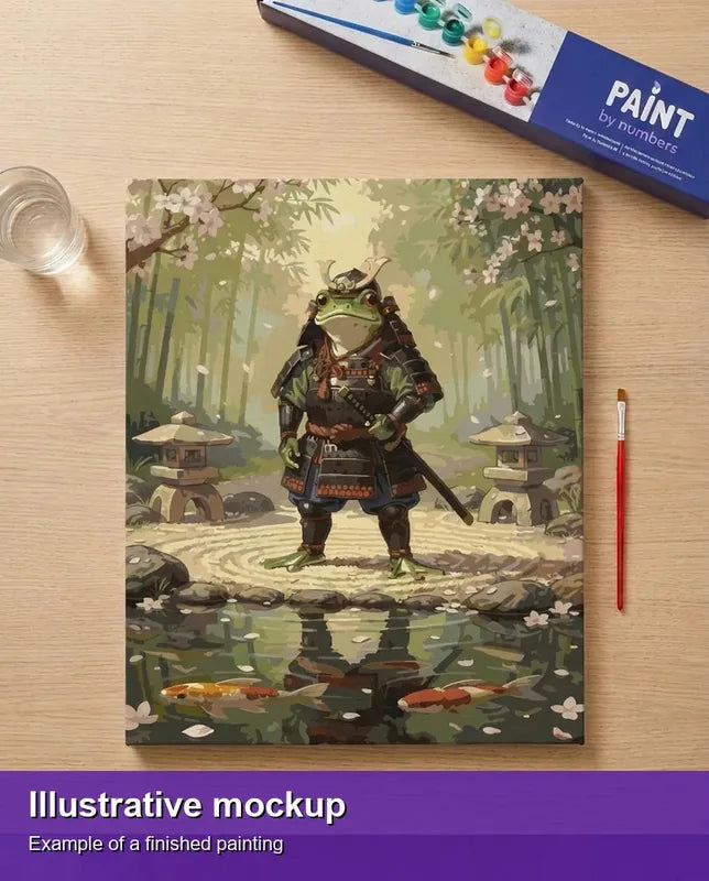 Valmiin numeromaalauksen havainnekuva - Samurai Frog and Koi 40x50cm