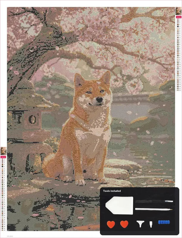 Shiba Inu by Pond timanttimaalauksen kangas 60x80cm mukana tulevilla tyokaluilla - timanttikyna, vaha, lajittelutarjotin ja pinsetit