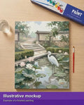 Thumbnail for Valmiin numeromaalauksen havainnekuva - White Heron in Garden Pond 40x50cm